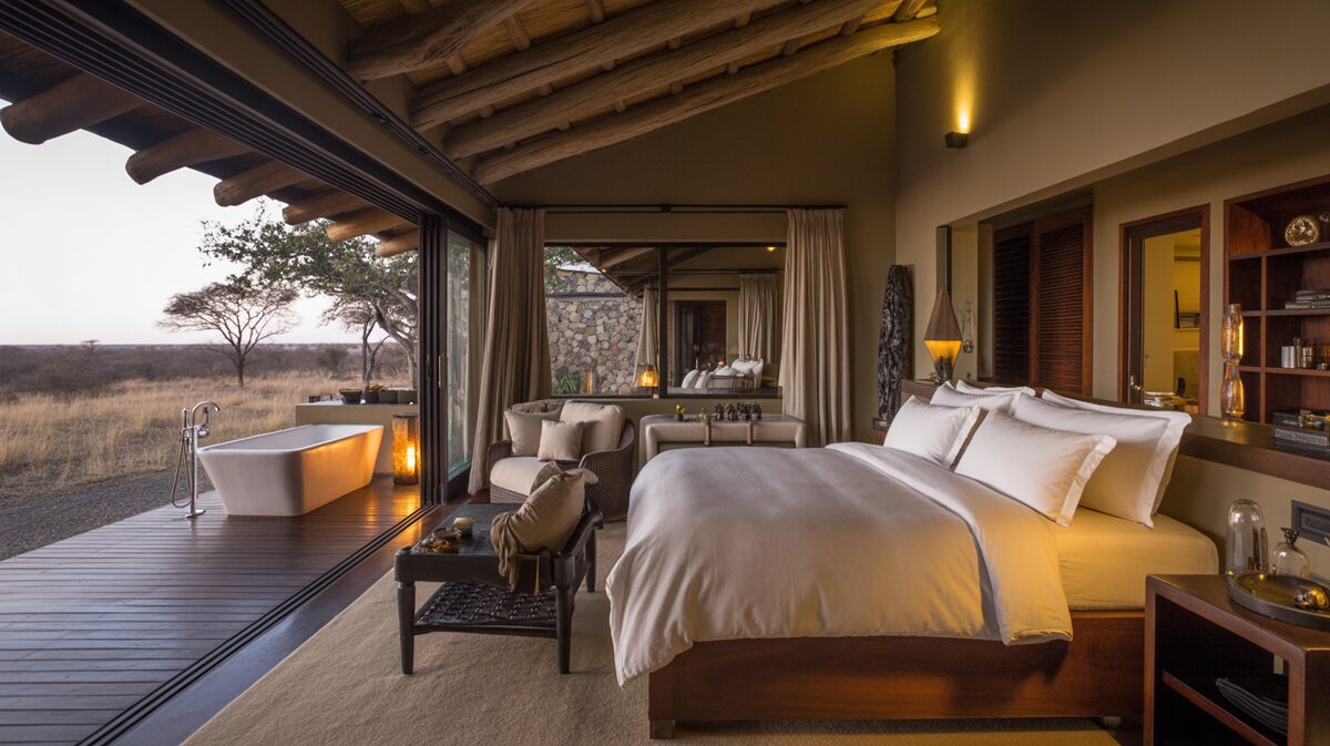 Luxury lodge interior with African decor