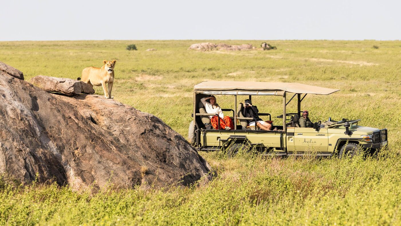 Private safari vehicle with exclusive game viewing in African wilderness